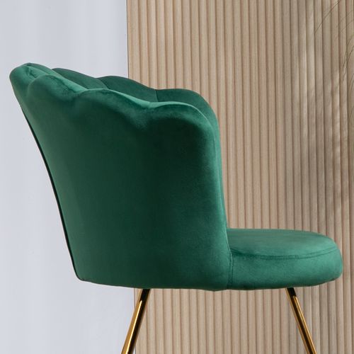 Green Velvet Accent Chair - Gold Legs, 120kg Capacity, Lotus Back