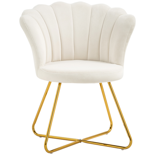 Velvet Accent Chair - Lotus Backrest with Gold Steel Legs, Cream