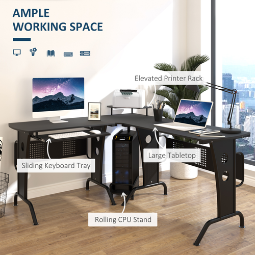 L-Shaped Corner Desk with CPU Rack