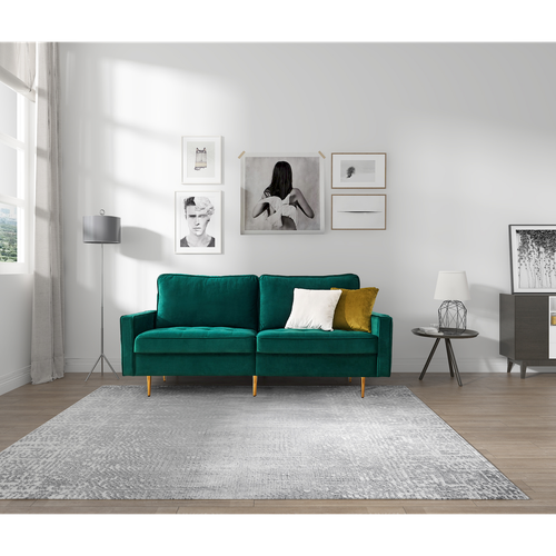 70" Emerald Velvet Sofa - Button-Tufted with Golden Legs