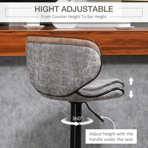 Vintage Bar Stool Set of 2 - Adjustable Height 84-104cm, Microfiber