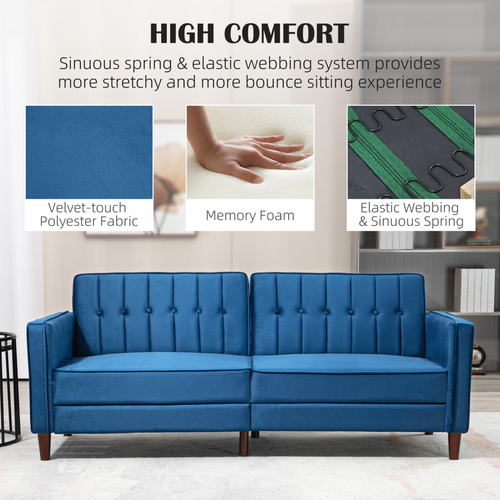 Blue Velvet Convertible Sofa Bed