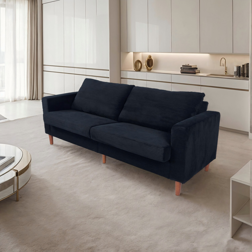 Modern Black Corduroy Sofa - Minimalist Multi-Person Couch for Home & Office