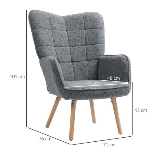 Tufted Wingback Chair - Plush Teddy Fleece, Dark Grey, 120kg Capacity