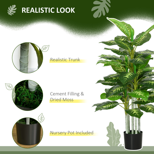 Artificial Evergreen Tree - 53-Leaf Fake Plant in Cement Pot, 120cm