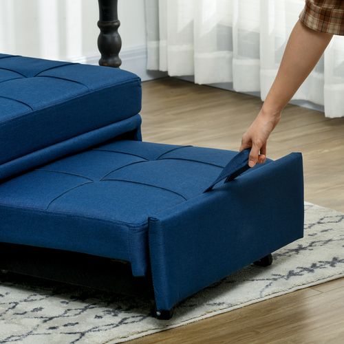 3-in-1 Folding Sofa Bed - Adjustable w/ Storage Pockets, Blue