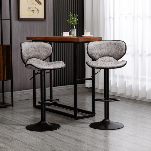Vintage Bar Stool Set of 2 - Adjustable Height 84-104cm, Microfiber