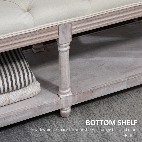 Cream Button-Tufted Storage Ottoman - Vintage Style with Hidden Compartment