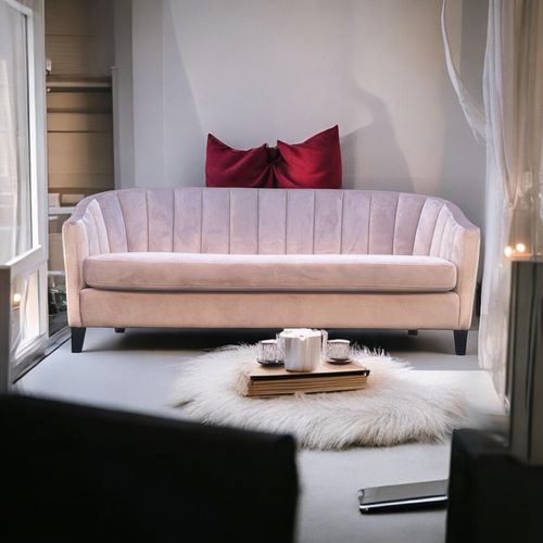 Elegant Pink Velvet 3-Seater Sofa