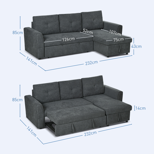3-Seater Reversible Sofa Bed with Storage