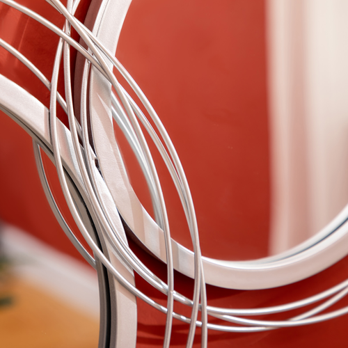 Silver Metal Wall Art Mirror -Waved Circle Design