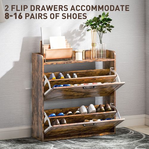 16-Pair Shoe Cabinet - Farmhouse Slim Storage, Rustic Brown