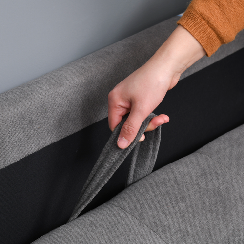 Compact 2-Seater Sofa with Storage - Grey Cotton & Wood Legs