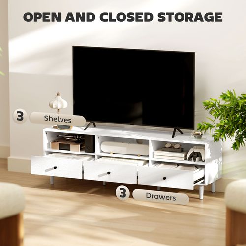 75" TV Stand - White Media Console w/ 3 Drawers & Shelves