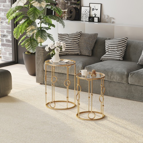 Gold Nesting Coffee Tables - Set of 2 with Tempered Glass Tops
