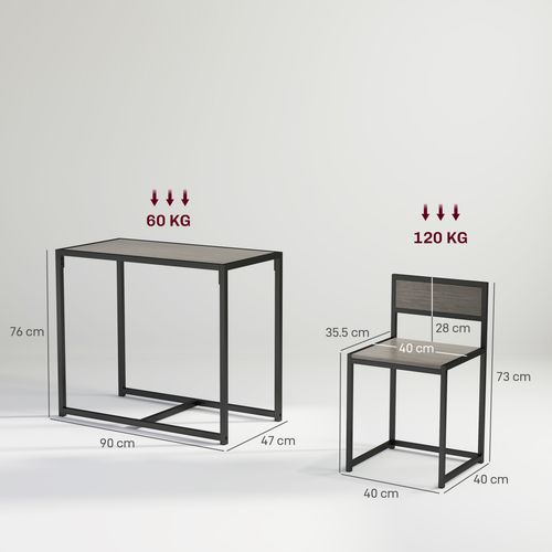 3-Piece Dining Set - Grey Wood Table & 2 Stools, Space-Saving