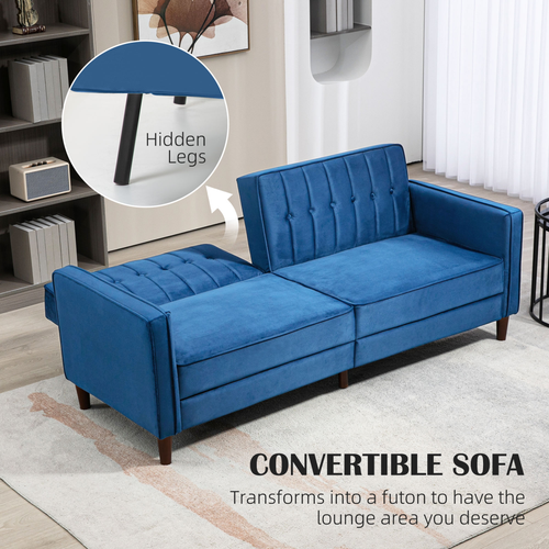 Blue Velvet Convertible Sofa Bed