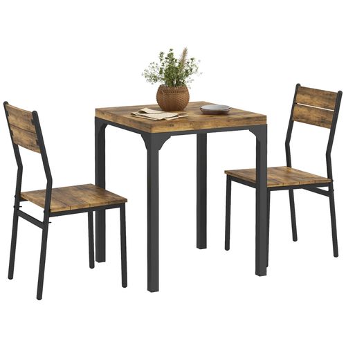 3-Piece Dining Set - Rustic Brown Table & 2 Chairs, Compact Size