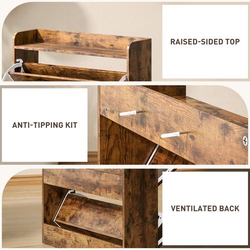 16-Pair Shoe Cabinet - Farmhouse Slim Storage, Rustic Brown