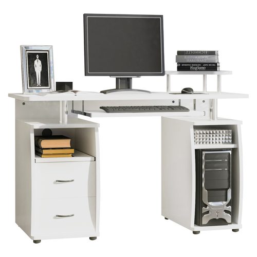 White Office Desk with Keyboard Tray, Drawer & CPU Holder