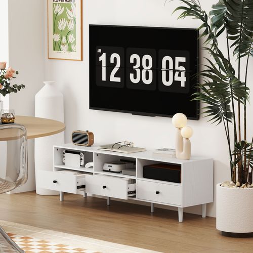 75" TV Stand - White Media Console w/ 3 Drawers & Shelves