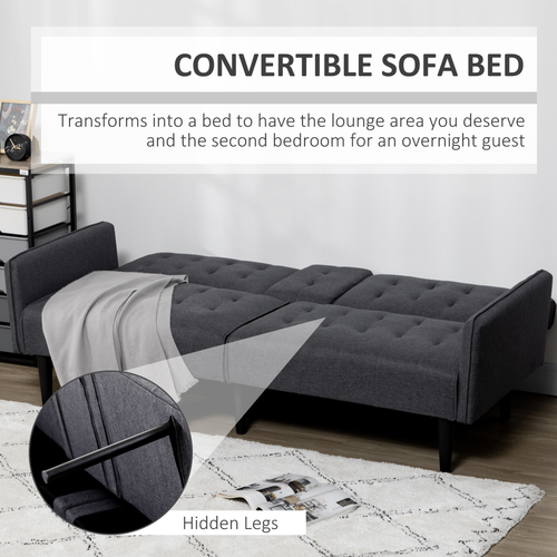 Grey Linen 3-Seater Recliner Sofa Bed with Cupholders