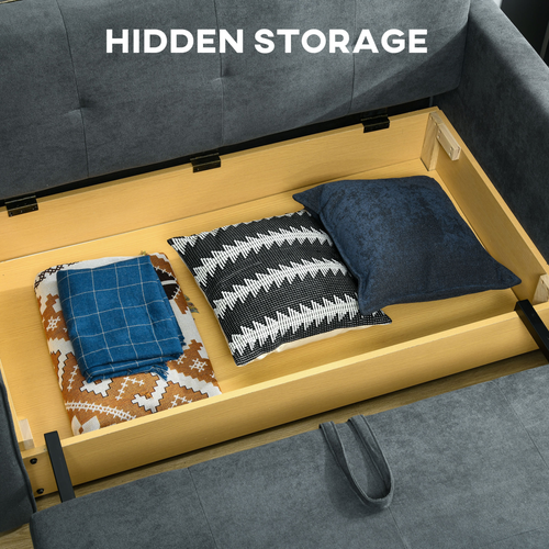 2-Seater Sofa Bed with Storage - Converts to Double Bed, Dark Grey