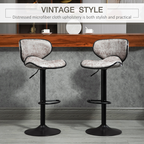 Vintage Bar Stool Set of 2 - Adjustable Height 84-104cm, Microfiber