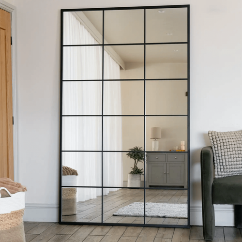 Black Rectangle Lattice Mirror - 200x120cm, Full-Length Metal Frame