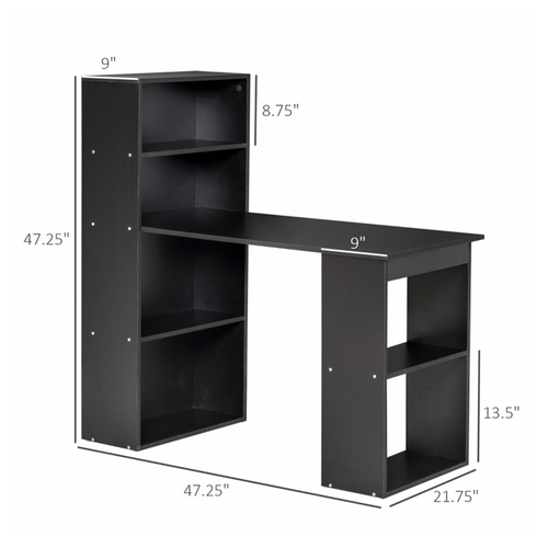 Compact Black Office Desk with 6 Shelves - Space-Saving Workstation