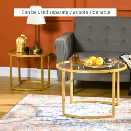 Modern Nesting Coffee Tables - Gold Steel Frame & Glass Top, Set of 2
