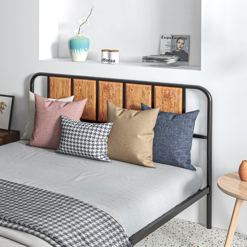 King Size Bed Frame - Steel Base with Headboard, 160x207cm