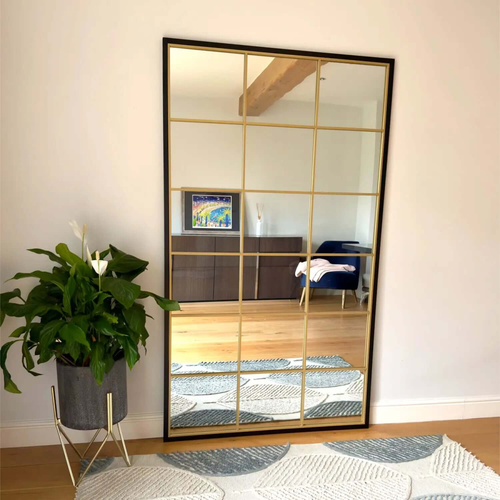 Black & Gold Lattice Mirror - 180x105cm, Full-Length Metal Frame