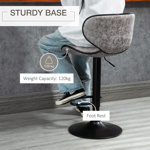 Vintage Bar Stool Set of 2 - Adjustable Height 84-104cm, Microfiber