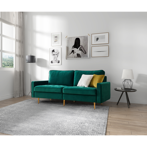 70" Emerald Velvet Sofa - Button-Tufted with Golden Legs