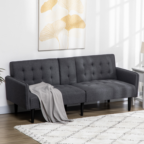 Grey Linen 3-Seater Recliner Sofa Bed with Cupholders