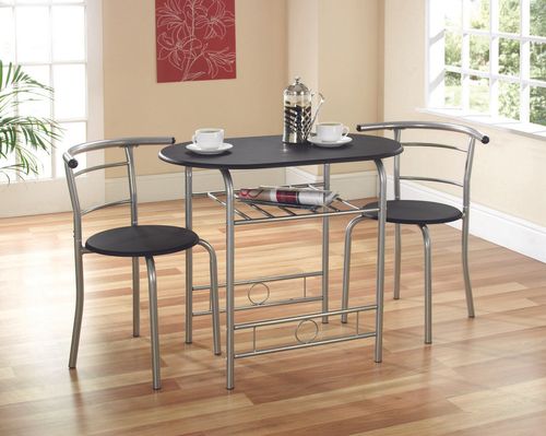 Compact Dining Set - Black/Silver Table & Chairs, Space-Saving