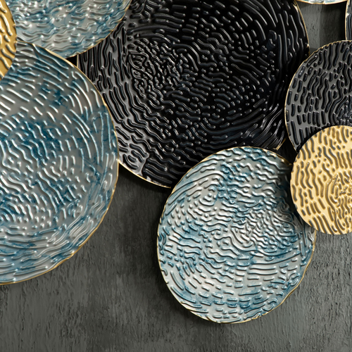 Minimalist Metal Wall Art - Blue Circular Hanging Sculpture, 133x66cm