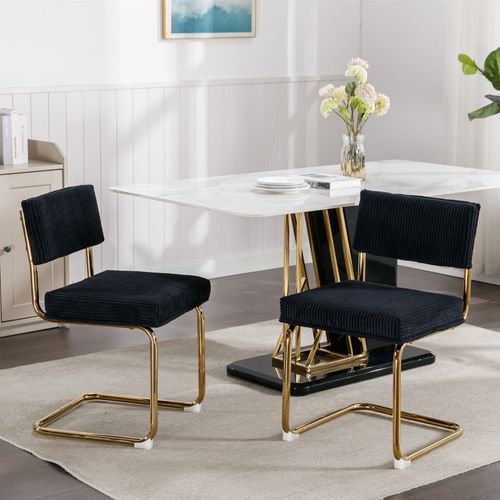 Corduroy Fabric, Gold Metal Base Dining Chairs