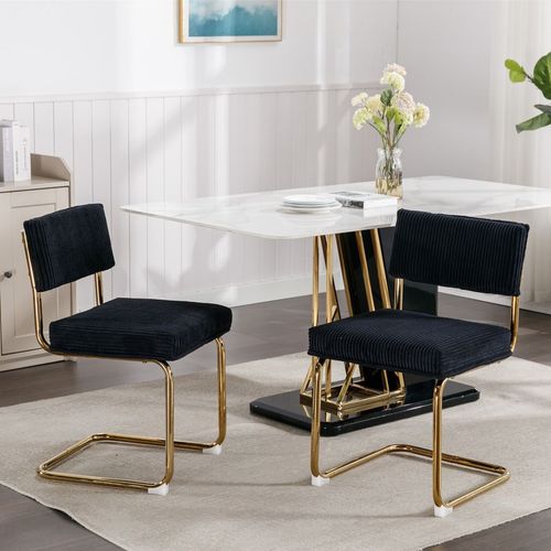 Corduroy Fabric, Gold Metal Base Dining Chairs