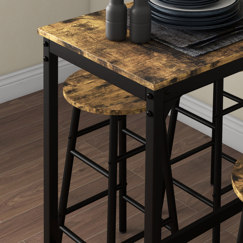 5-Piece Industrial Bar Set - Rustic Brown Table & 4 Stools