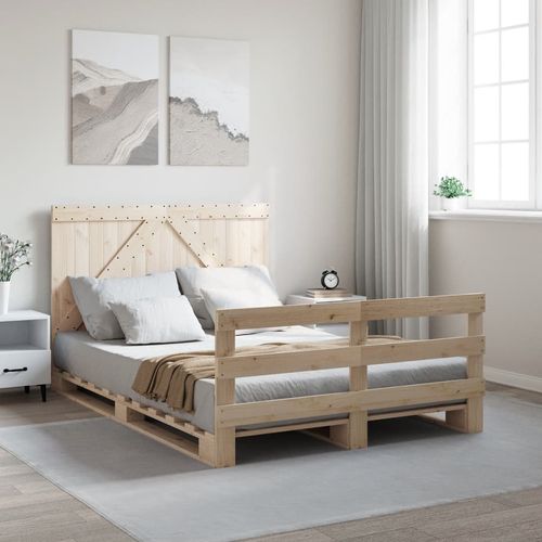 Solid Pine Wood Bed Frame - 140x200cm with Headboard, Natural Finish