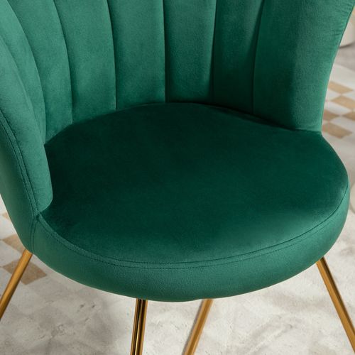 Green Velvet Accent Chair - Gold Legs, 120kg Capacity, Lotus Back