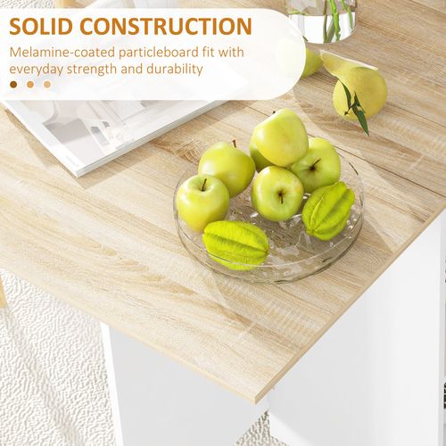 Foldable Drop Leaf Table - Kitchen Dining w/ Storage & Wheels, Oak
