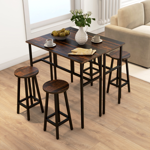 6-Piece Industrial Bar Set - 2 Tables & 4 Stools, Rustic Brown