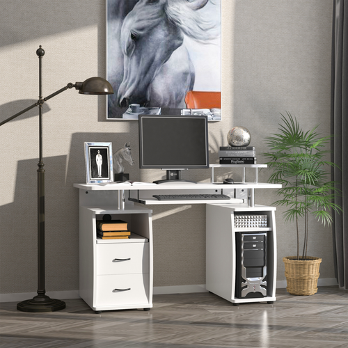 White Office Desk with Keyboard Tray, Drawer & CPU Holder