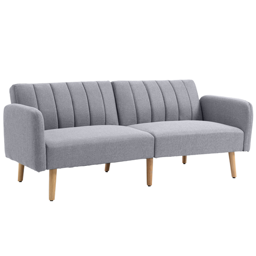 2-Seater Sofa Bed with Adjustable Backrest - Light Grey Linen Look