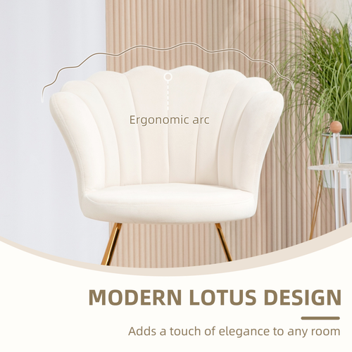 Velvet Accent Chair - Lotus Backrest with Gold Steel Legs, Cream