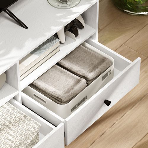 75" TV Stand - White Media Console w/ 3 Drawers & Shelves