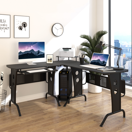 L-Shaped Corner Desk with CPU Rack